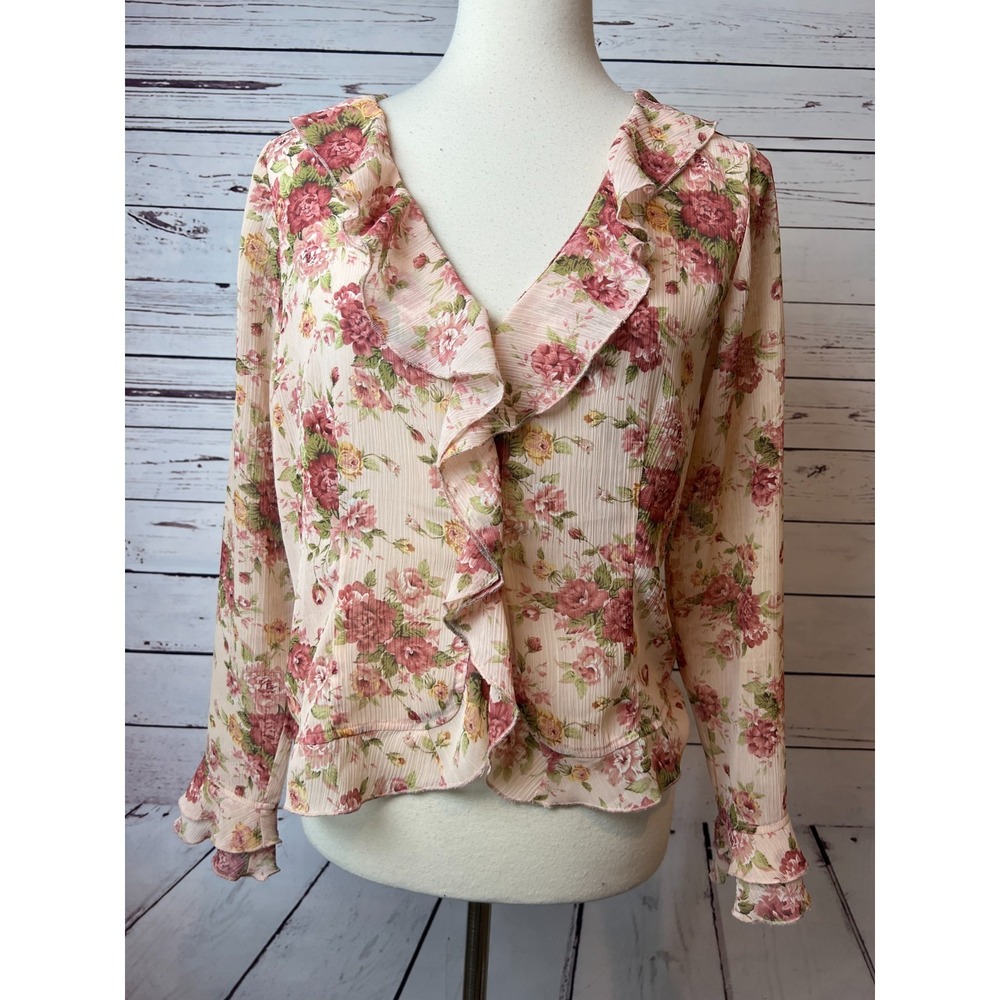 Boston‎ Proper size 2 Blouse Ruffle Long Sleeve Floral Boho Fairy Shirt Easter